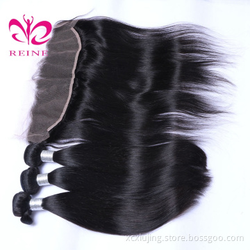 Overnight shipping straight peruvian hair virgin hair bundles with 13*4 frontal  Malaysian Straight Hair